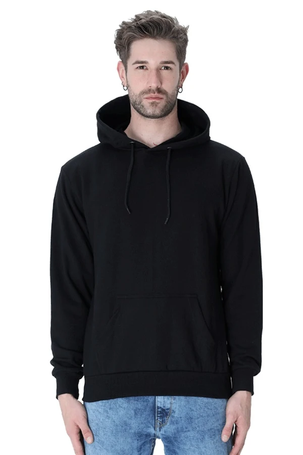 Premium Quality Solid Hooded Sweat Shirt - L, Black