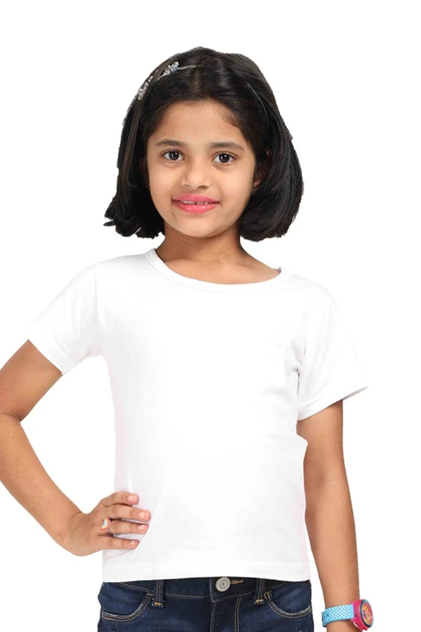 Premium Quality Cotton Girls T-Shirts - White, 7 Years