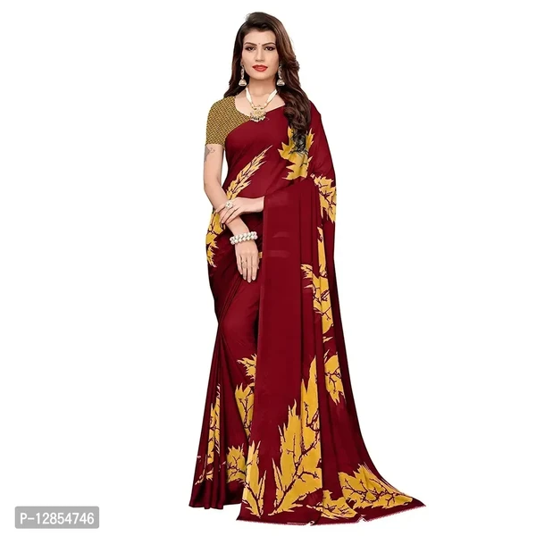 Stylish Georgette Maroon Printed Saree with Blouse piece For Women - Maroon