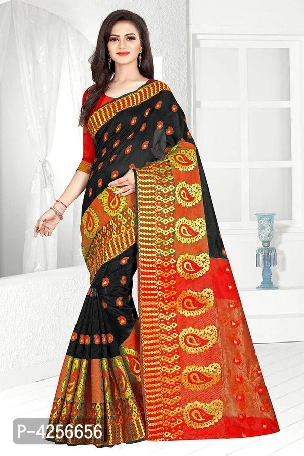 Self Design Banarasi Jacquard Border Cotton Blend Saree With Blouse Piece