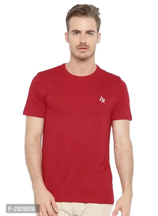 Men's Red Cotton Solid Round Neck Tees - S