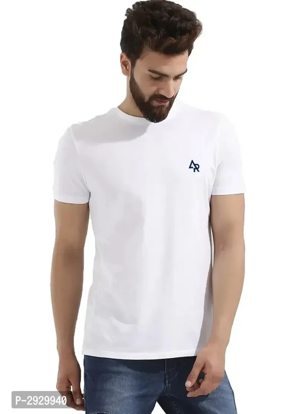 Men's White Cotton Solid Round Neck Tees - S