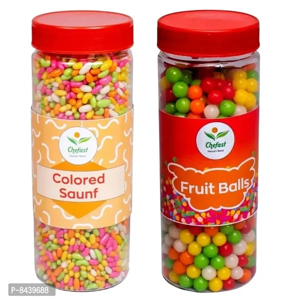 Chefast Colored Saunf Coated Fennel Seeds  Fruit Balls Khatti Meethi Goli Pack of 2 [Mouth Freshener, Digestive, After-Meal Snack] 500 gm