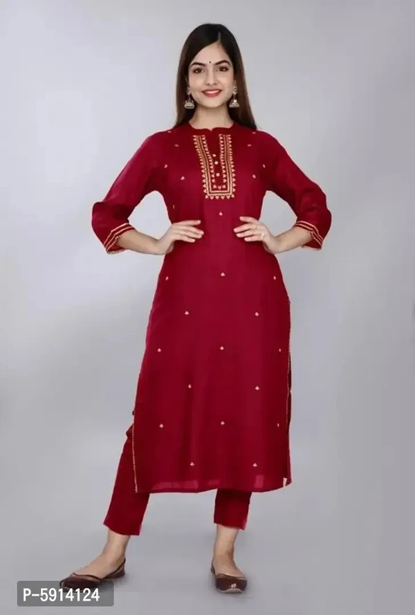 Women Embroidered Rayon Straight Kurta