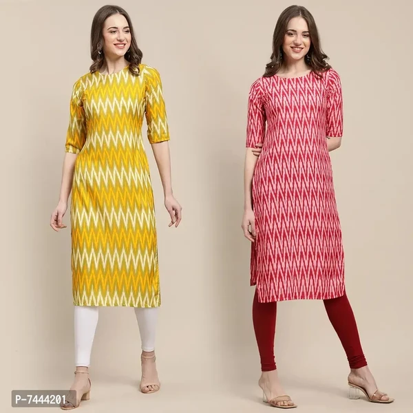 Stylish Crepe Printed Straight Kurta For Women- Pack Of 2 - M