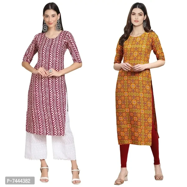 Stylish Crepe Printed Straight Kurta For Women- Pack Of 2 - L