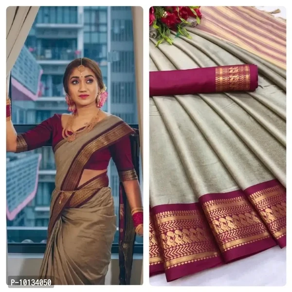 Pure Mercerised Cotton Silk in Exclusive Border Design Small Peacock Zari Pattern