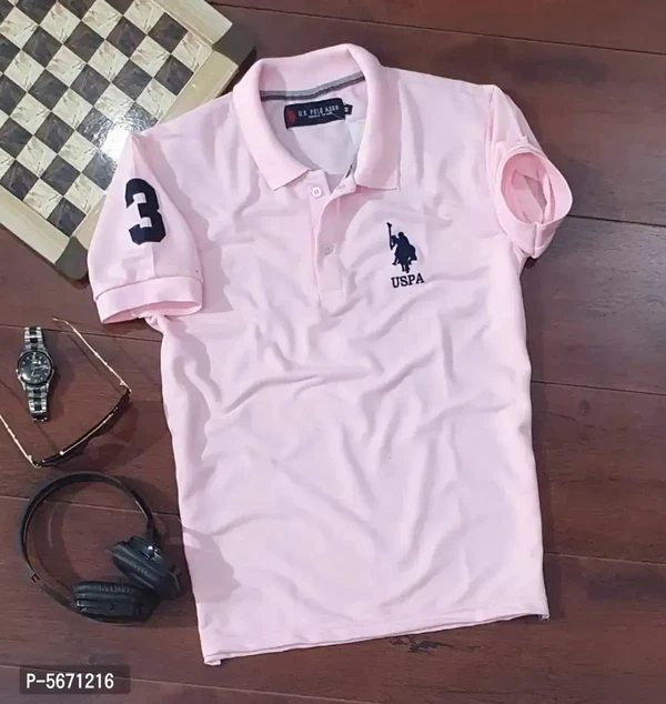 Mens Polycotton Polo Collar T-Shirt - Pink, M