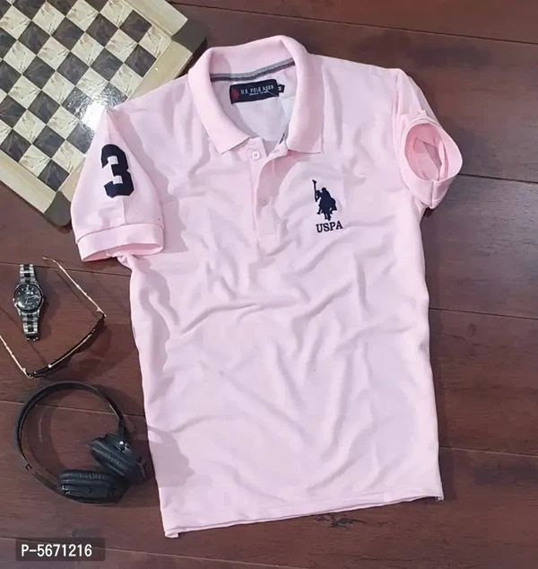 Mens Polycotton Polo Collar T-Shirt - Pink, 2XL