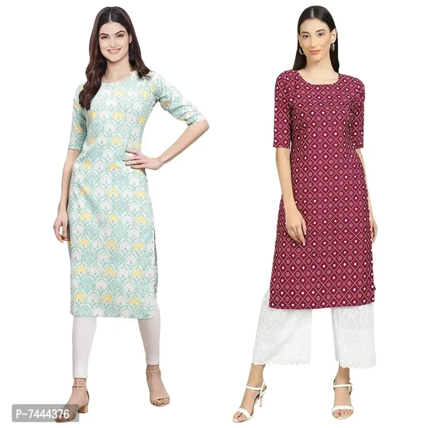 Stylish Crepe Printed Straight Kurta For Women- Pack Of 2 - S