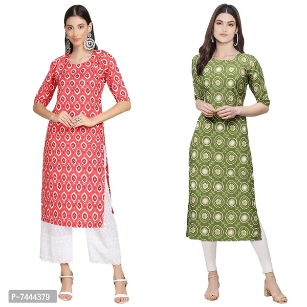 Stylish Crepe Printed Straight Kurta For Women- Pack Of 2 - M