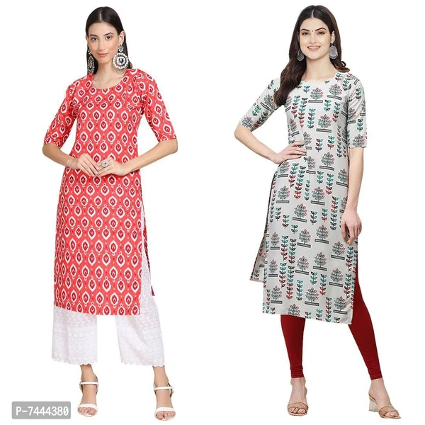 Stylish Crepe Printed Straight Kurta For Women- Pack Of 2 - M