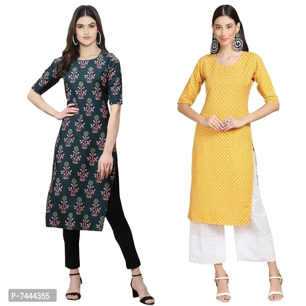 Stylish Crepe Printed Straight Kurta For Women- Pack Of 2 - M