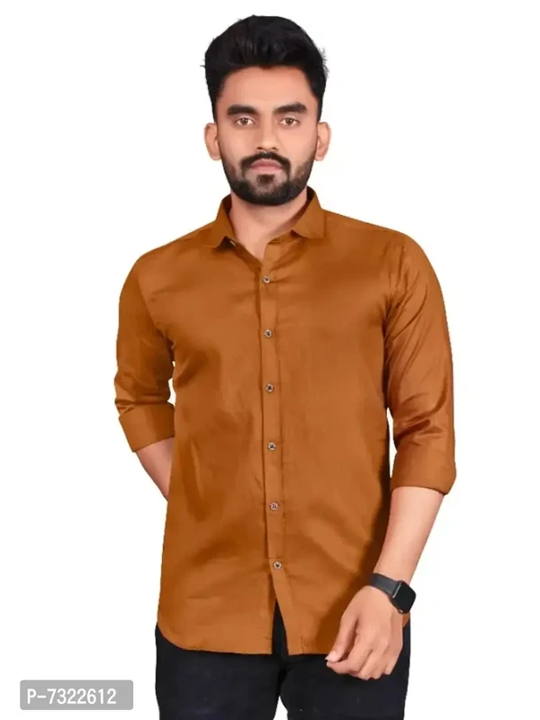 Mens Cotton Solid Long Sleeve Casual Shirt - M