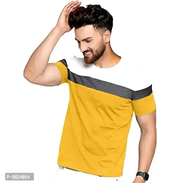 AUSK Men's Regular Fit T-Shirt(White,Mustard,Charcoal Mix_Medium) - M