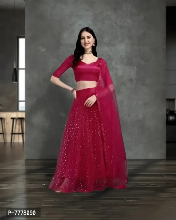 Drashti Villa Womens Embellished, Self Design Semi Stitched Lehenga Choli - Semi Stitched (Rani)- 7778090