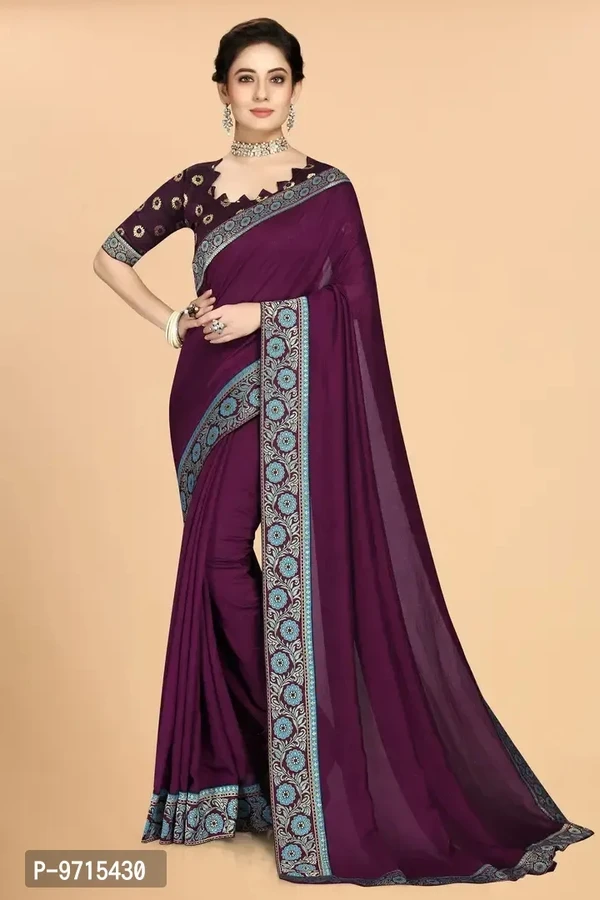 Stylish Vichitra Silk Purple Embroidered Saree with Blouse piece 9715430