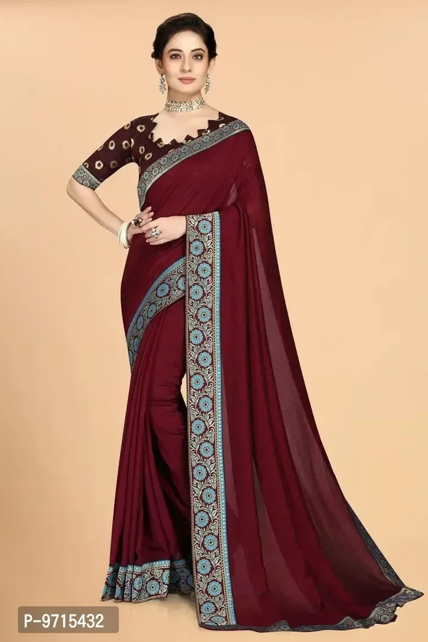 Stylish Vichitra Silk Maroon Embroidered Saree with Blouse piece 9715432