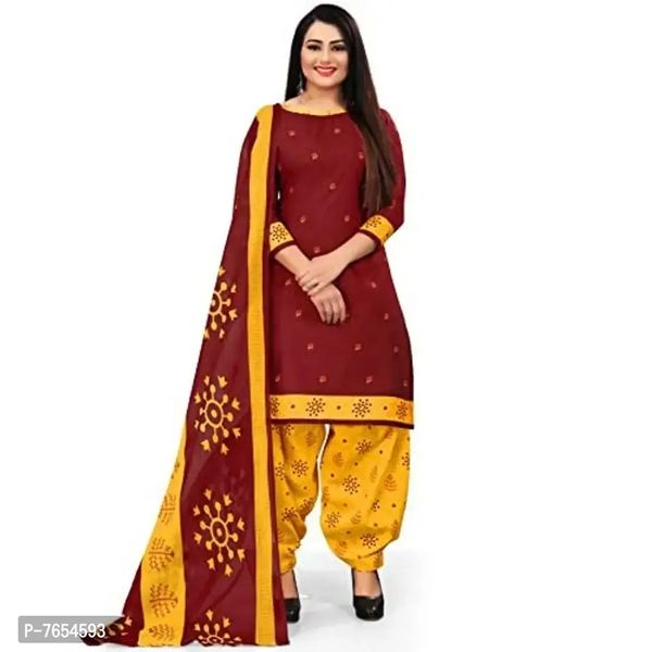 Rajnandini Women's Cotton Printed Unstitched Salwar Suit Material (Maroon) - 7654593