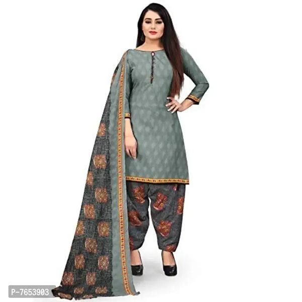 Rajnandini Women's Grey Cotton Abstract Printed Unstitched Salwar Suit Material - 7653903