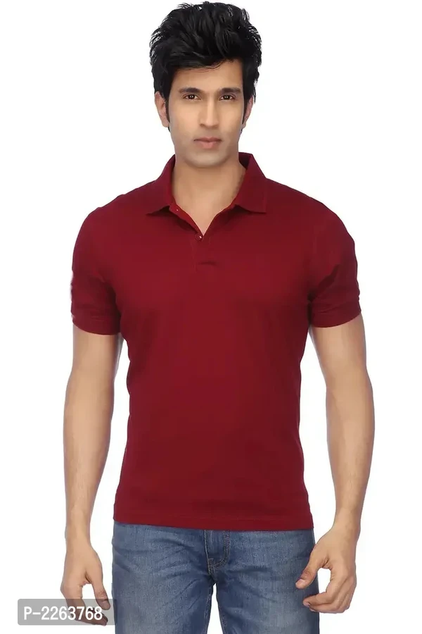 Men Maroon Cotton Blend Half Sleeves Polos T-Shirt - L