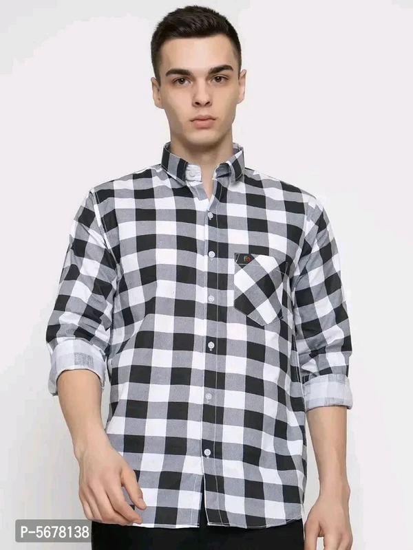 Stylish Cotton Black Checked Long Sleeves Regular Fit Casual Shirt (Pack Of 1 Pcs) - M