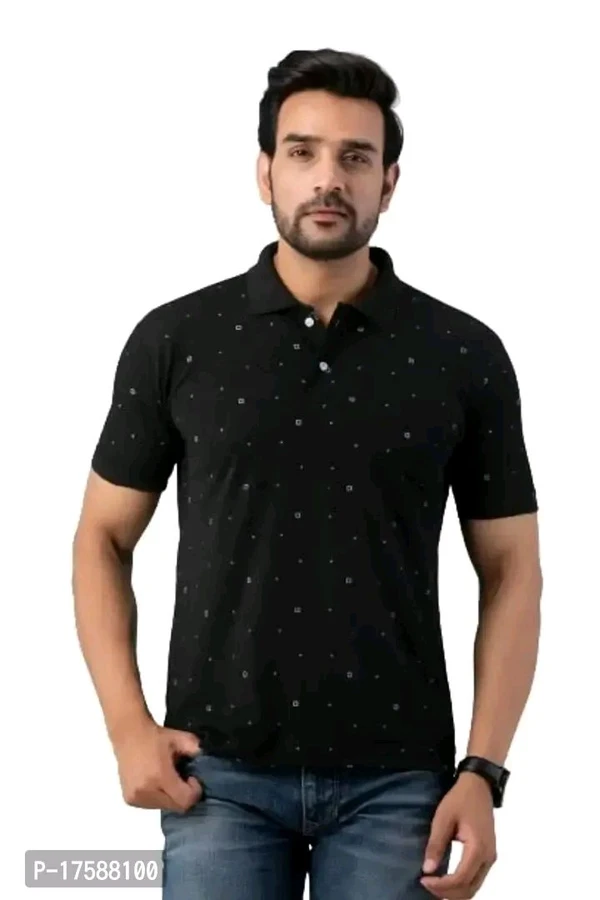 Mens Printed Polo Tshirt ( Black ) - M