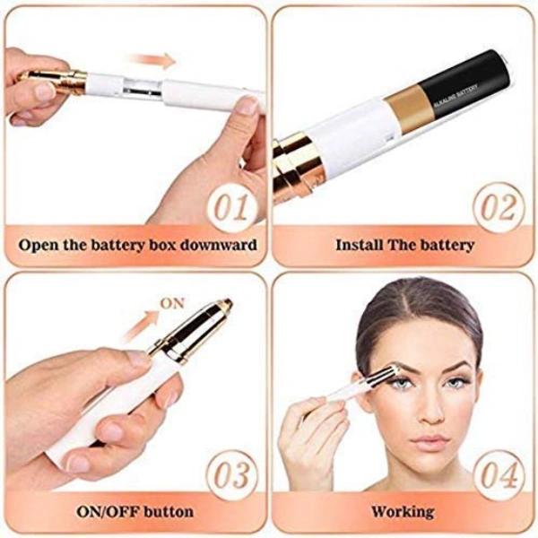 Combo Of 2 1) Eyebrow Trimmer | Battery Operated Eyebrow Shaper Pen 2) Womens Painless Flawless Facial Hair Remover Upper Lip & Chin Trimmer Portable Battery Operated - Main Combo