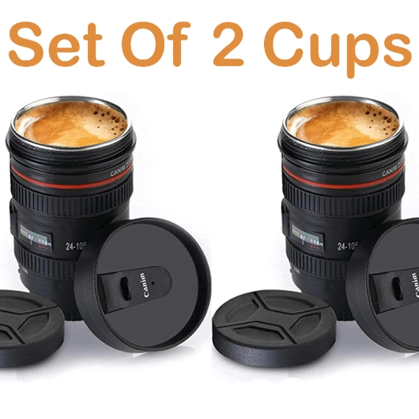Camera Lens Coffee Mug | Steel Insulated Travel Mug, Thermos with Two Lids -A1002A - BUY ONE