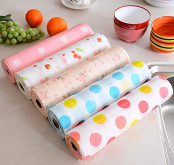Kitchen Drawer Matt Printed Antibacterial Cabinet Plastic Foam Household Wardrobe Moisture Drawer Pad Waterproof Non-Slip Paper Kitchen Cupboard Liners Roll Mat, Place Mat for Kitchen Cupboard Liners, Table Drawer Mat, Drawer, Refrigerator 30x300 cm (Multi) - Set of 1