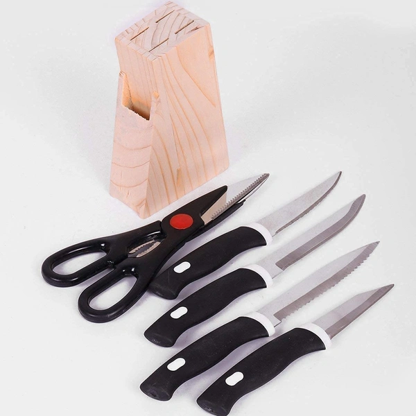 Wood Kitchen Knife Set Comes with Wooden Block, Scissors and Knives Set for Kitchen, 6 piece color random