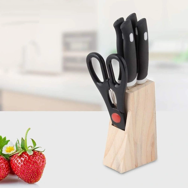 Wood Kitchen Knife Set Comes with Wooden Block, Scissors and Knives Set for Kitchen, 6 piece color random