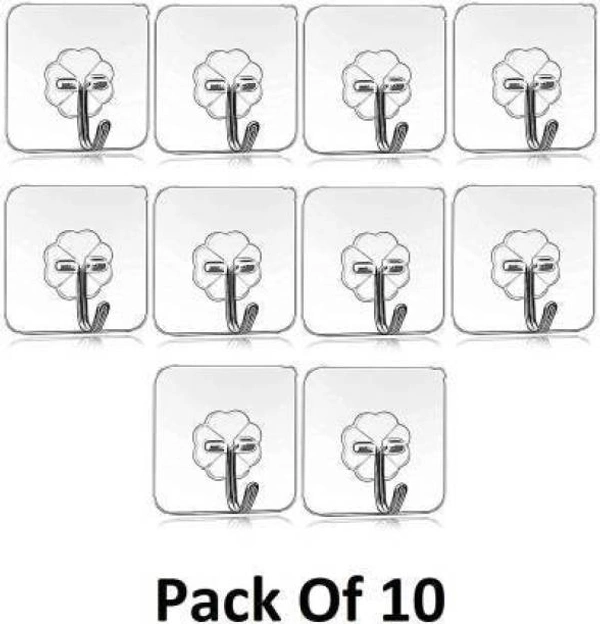 Pack of 10 Strong Adhesive Hooks for Wall Heavy Duty 10KG(Max), Strong Transparent Reusable Waterproof Stick on Hook for Hanging, Bedroom, Kitchen Hanger, Bathroom, Kitchen Accessories Items Random_Color