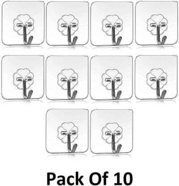 Pack of 10 Strong Adhesive Hooks for Wall Heavy Duty 10KG(Max), Strong  Transparent Reusable Waterproof