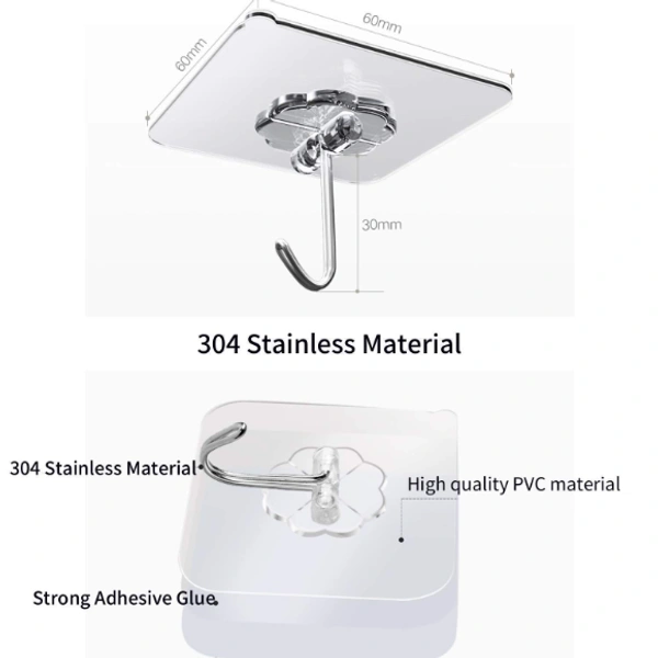 Pack of 10 Strong Adhesive Hooks for Wall Heavy Duty 10KG(Max), Strong Transparent Reusable Waterproof Stick on Hook for Hanging, Bedroom, Kitchen Hanger, Bathroom, Kitchen Accessories Items Random_Color