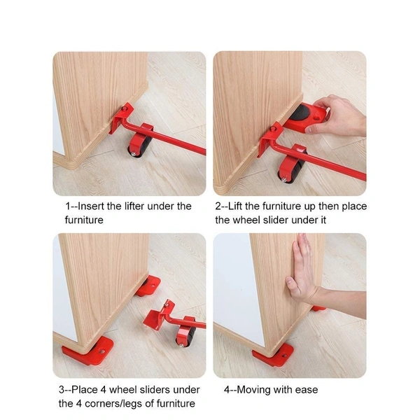 Furniture Lifter Mover Tool Set Heavy Duty Furniture Lifter With 4 Sliders For Easy And Safe Moving 360 Degree Rotatable Pads Suitable For Sofas And Refrigerators Capacity Up to 150KG (Random Color)