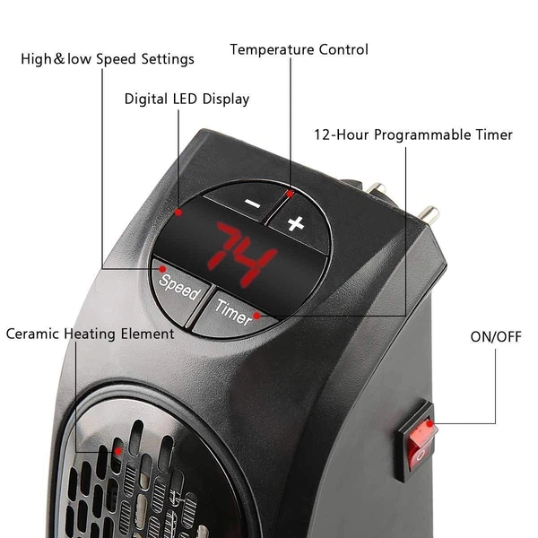 Handy Heater | Plug-in Personal Heater Portable | Compact Design | Quick and Easy Heat | Digital Display | Great for Travel | On/Off with Timer | for Home/Office/Camper.(Random Color) - 350 Watts