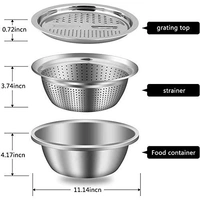 11 Inch Stainless Steel Drain Basket Vegetable Cutter, 3 in 1 Kitchen Multipurpose Julienne Grater - Salad Maker Bowl