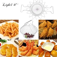 Chef Basket Foldable Cooking Steam Rinse Deep Frying Basket Fry Jali Stainless Steel Fry French Magic Basket Mesh Basket Strainer Net Fried Filter Drainage Rack for Fried Food or Fruits Multifunctional Kitchen Cooking Tool