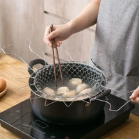 Chef Basket Foldable Cooking Steam Rinse Deep Frying Basket Fry Jali Stainless Steel Fry French Magic Basket Mesh Basket Strainer Net Fried Filter Drainage Rack for Fried Food or Fruits Multifunctional Kitchen Cooking Tool