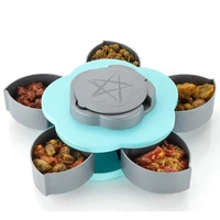 ABS Non-toxic Solid Premuim Household Culture 5 Compartments Flower Candy Box Serving Rotating Tray Dry Fruit, Candy, Chocolate, Snacks Storage Box, Masala Box for Home Kitchen (Random Color)