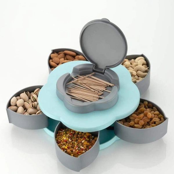 ABS Non-toxic Solid Premuim Household Culture 5 Compartments Flower Candy Box Serving Rotating Tray Dry Fruit, Candy, Chocolate, Snacks Storage Box, Masala Box for Home Kitchen (Random Color)