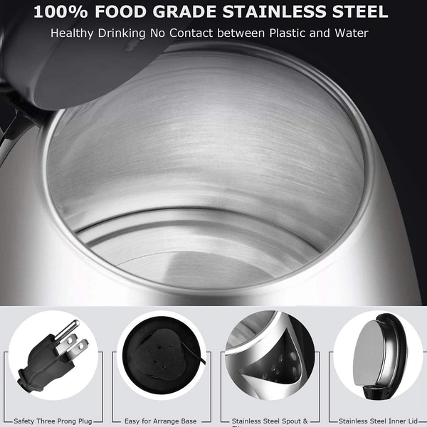 Stainless Steel Electric Kettle Multipurpose Extra Large Cattle Electric with Handle Hot Water Tea Coffee Maker Water Boiler, Boiling Milk (Black, 2 Liter)
