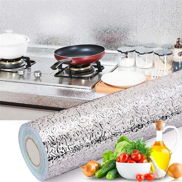 60CM X 200CM Kitchen Oil Proof Aluminium Foil Stickers, Kitchen Backsplash Wallpaper, Self-Adhesive Wall Sticker Waterproof Anti-Mold and Heat Resistant for Walls Cabinets Drawers and Shelves