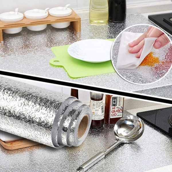 60CM X 200CM Kitchen Oil Proof Aluminium Foil Stickers, Kitchen Backsplash Wallpaper, Self-Adhesive Wall Sticker Waterproof Anti-Mold and Heat Resistant for Walls Cabinets Drawers and Shelves