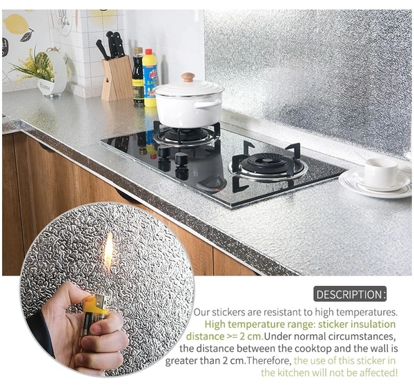 60CM X 200CM Kitchen Oil Proof Aluminium Foil Stickers, Kitchen Backsplash Wallpaper, Self-Adhesive Wall Sticker Waterproof Anti-Mold and Heat Resistant for Walls Cabinets Drawers and Shelves
