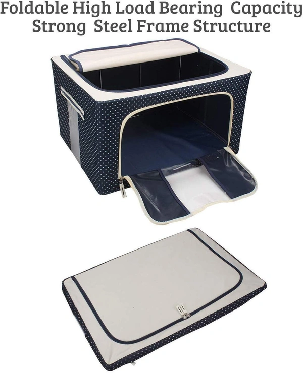 Foldable Fabric Storage Rectangular Box for Clothes - Stackable Container Organizer Set with Carrying Handles, 66 Ltr &  50 X 40 X 33 cm (Multicolour)