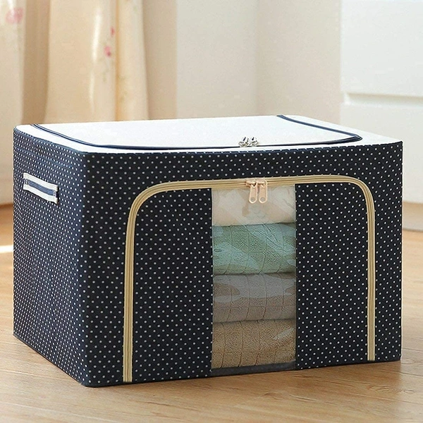 Foldable Fabric Storage Rectangular Box for Clothes - Stackable Container Organizer Set with Carrying Handles, 66 Ltr &  50 X 40 X 33 cm (Multicolour)