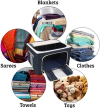 Foldable Fabric Storage Rectangular Box for Clothes - Stackable Container Organizer Set with Carrying Handles, 66 Ltr &  50 X 40 X 33 cm (Multicolour)