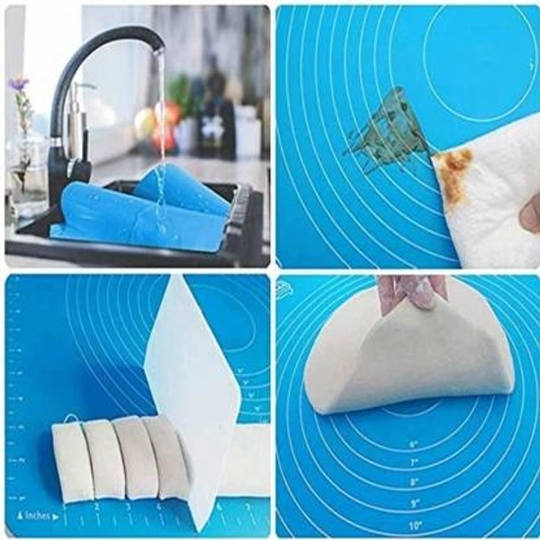 Multipurpose Silicon Rolling Fondant Mat, Large Baking Kitchen mat Sheet, Chapati Mat Atta Kneading Mat with Measurements, Stretchable for Kitchen Roti Chapati Cake (Multicolour)